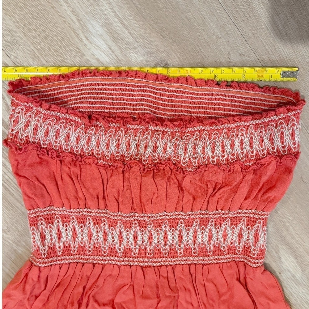 Vintage Y2K Wet Seal XS/S Coral Embroidered Smocked Strapless Babydoll Tube Top - Picture 4 of 6